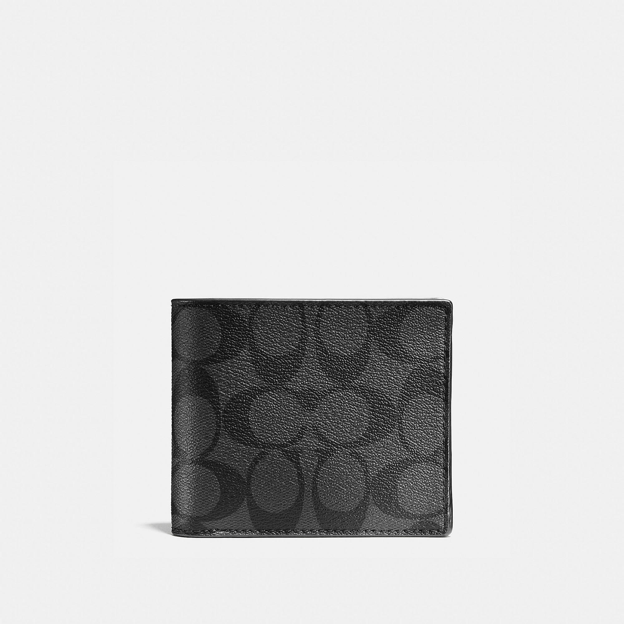 Coach Compact Id Wallet In Signature Canvas In Grey | ModeSens