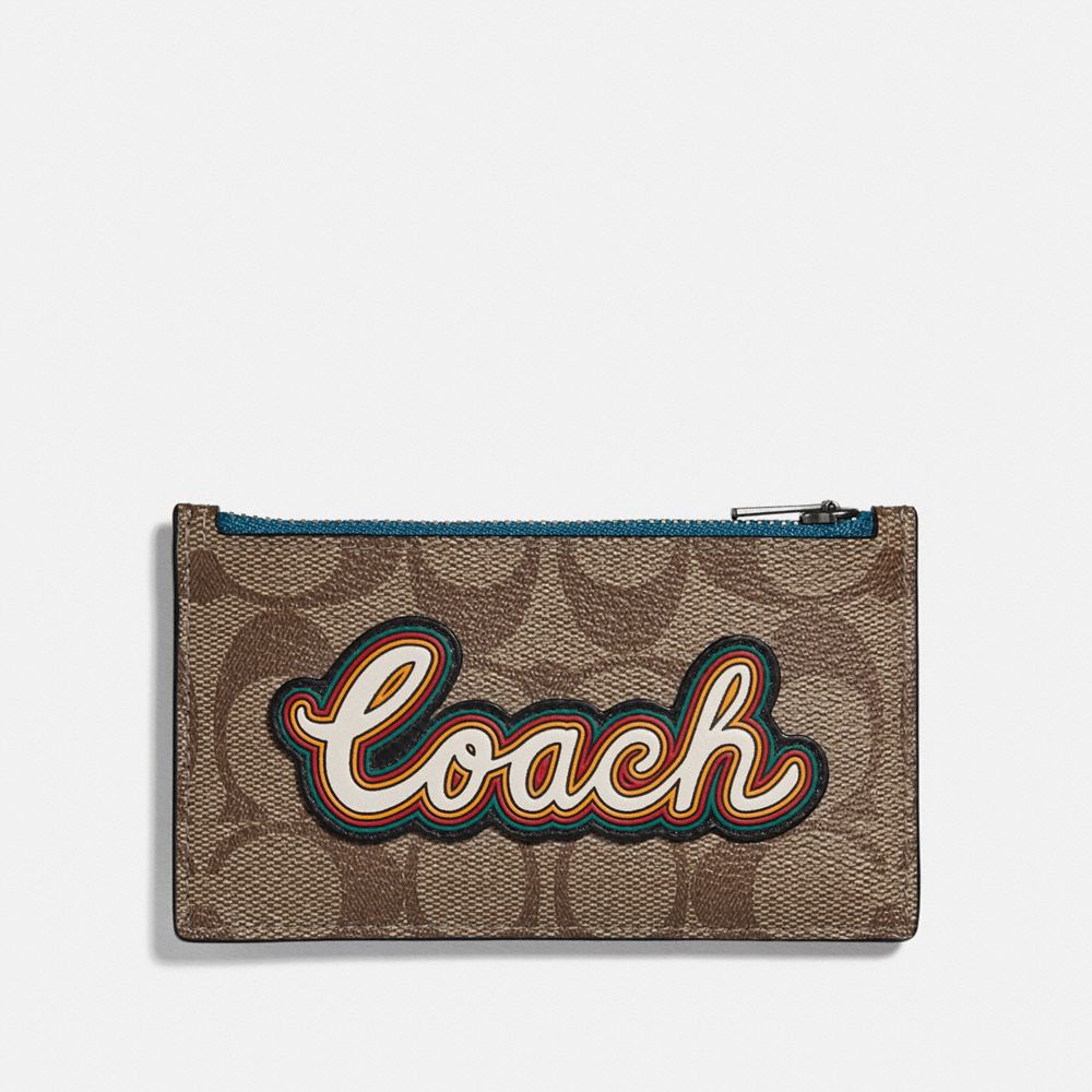 COACH® Outlet Zip Card Case In Signature Canvas With Coach Script