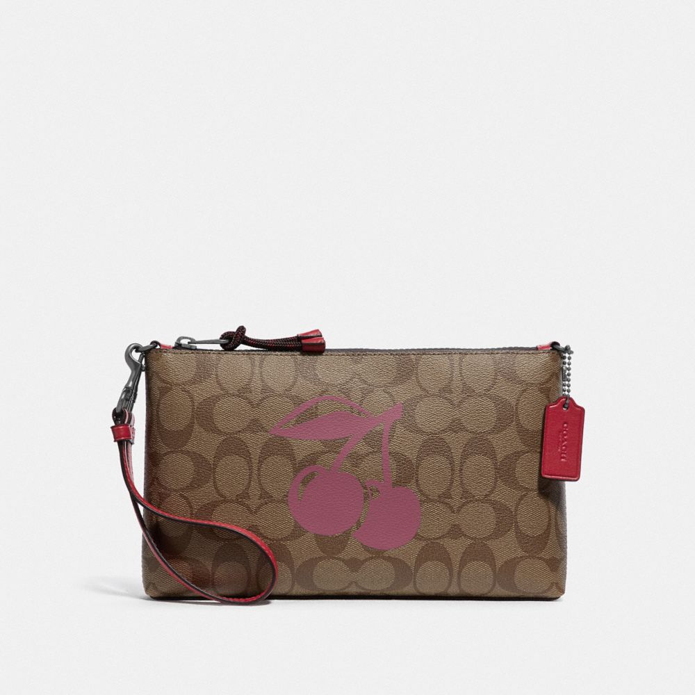 COACH® Outlet Large Wristlet 25 In Signature Canvas With Cherry Motif