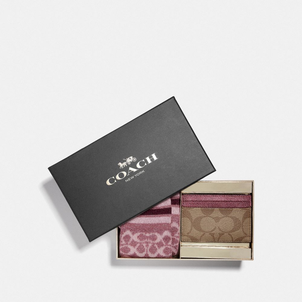 COACH® Outlet Boxed Card Case And Sock Gift Set In Signature Canvas