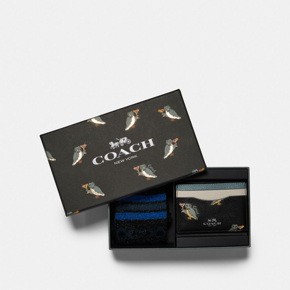 COACH® Outlet Boxed Card Case And Sock Gift Set With Party Owl Print