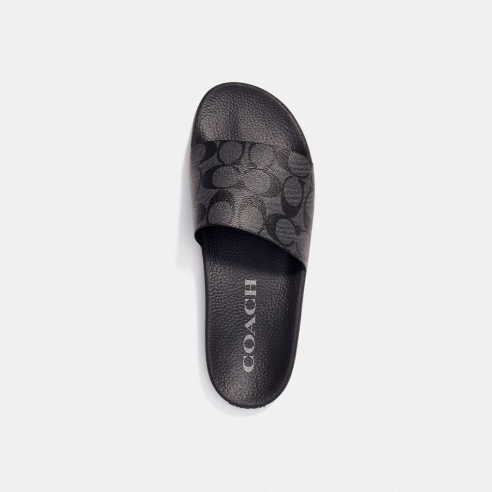 COACH®,Slide,Canvas,Rubber,Leather,Slides,PVC,Logo,Casual,Multi Color,Inside View,Top View