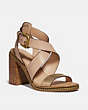 COACH®,MANDY SANDAL,metallicleather,Dusty Gold/Beechwood,Front View