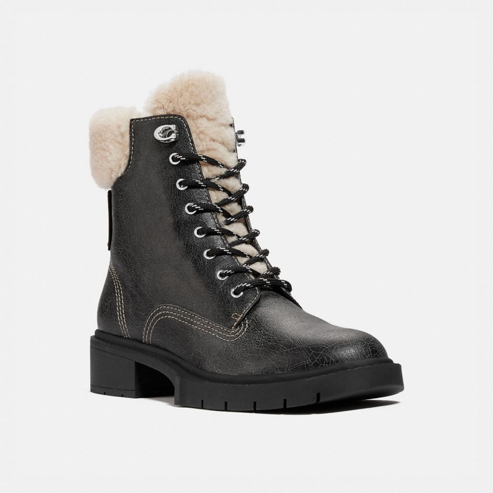coach lorimer coated canvas monogram combat booties