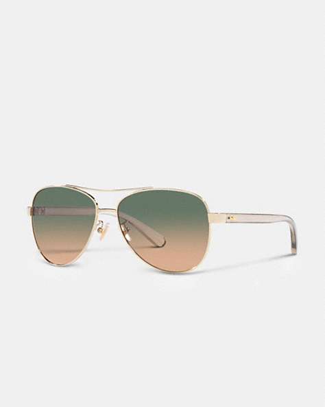 COACH®,HORSE AND CARRIAGE PILOT SUNGLASSES,Metal,Green Yellow Gradient,Front View