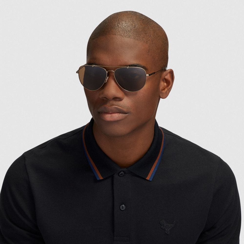 COACH®,Wire Frame Pilot Sunglasses,,Angle View
