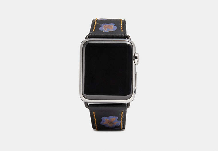COACH®,APPLE WATCH® STRAP WITH PRINTS,Leather,Black Floral,Front View