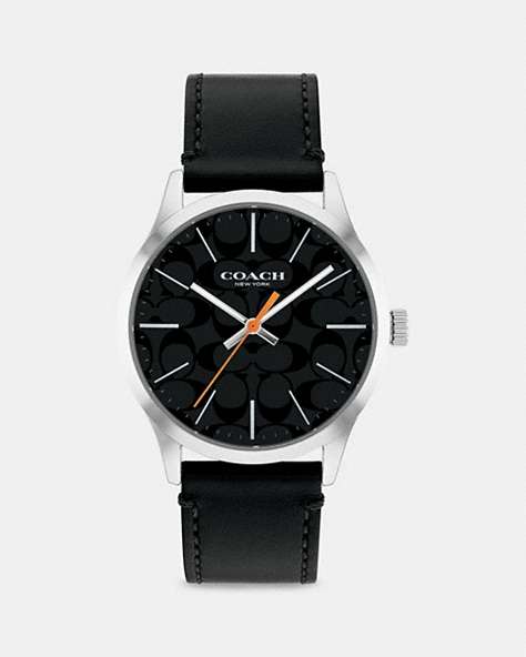 COACH®,BAXTER WATCH, 39MM,Leather,Black,Front View